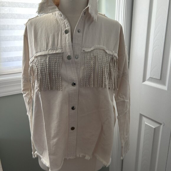 NIKKI LUND  fringe oversized jacket - natural, Size SMALL, NWT - Picture 5 of 13
